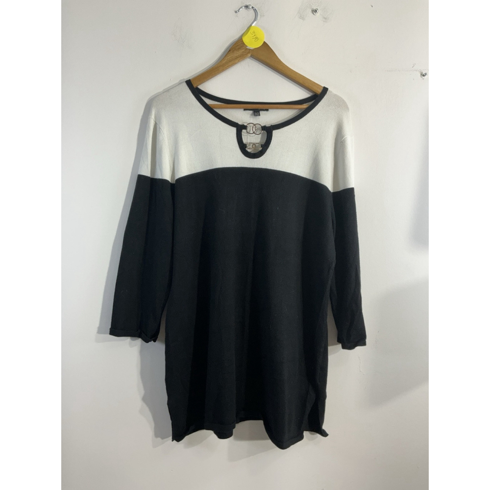 Womans Cable & Gauge Size Xl Black White 3/4 Sleeve Pullover Sweater